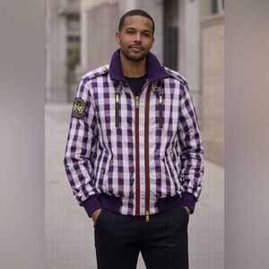 Men’s Purple Gingham Checkered Zip-up Windbreaker Jacket “Brooklyn Basement” XL
